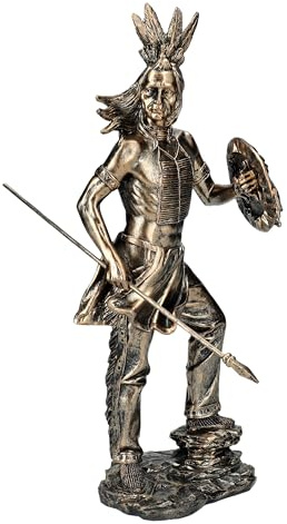 Figuren Shop GmbH Stammeskrieger Figur mit Speer und Schild 34 cm - Indianer Krieger Western Deko