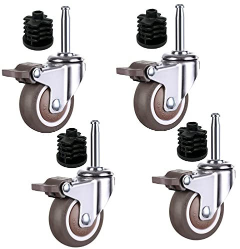 Gummi-Möbelrolle mit Bremse, 50 mm Lenkrolle mit Zapfen, 4 bewegliche Lenkrollen, mit Steckerhülsen in drei Größen, Ersatzrollen, 32 mm Rohrhülse