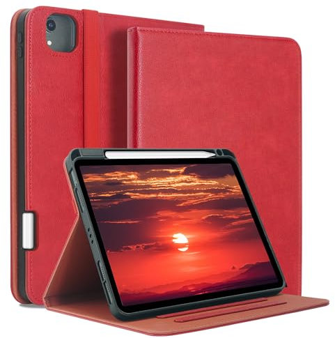 HEISHAYU Custodia per iPad Air 11 Pollici (M2) 2024 e iPad Air 4a/5a generazione 10.9 Pollici 2022/2020 e iPad Pro 11 2022/2021/2020/2018 Cover in TPU con Pencil Portapenne,Rosso