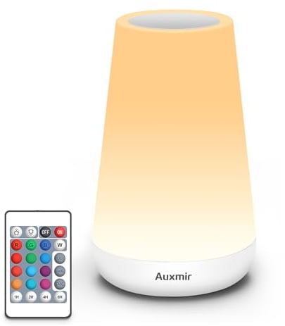 Auxmir Nachttischlampe Nachtlicht Touch Dimmbar mit 13 Farben und 4 Modi, LED Tischlampe USB Aufladbar mit Fernbedienung, Nachtlampe mit Timing Funktion für Schlafzimmer Wohnzimmer, Weiß