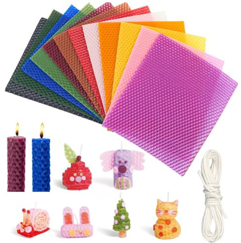 Umllpet Bienenwachskerzen Selber Machen Set, 12 Farben Bienenwachs-Kerzenherstellungsset, Bienenwachsblätter zur Kerzenherstellung mit Baumwolldocht, Bienenwachskerzen-DIY-Kit für Erwachsene Kinder