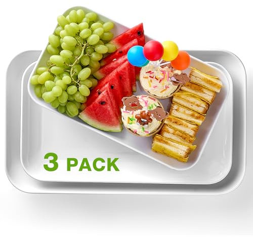 Porcelain Like Large Serving Platters and Trays Set of 3 for Party, 16/14/12inch Unbreakable Large Serving Platters, White Serving Dishes for Snacks Fruit Cookies Dessert Reusable Tray Food Christmas