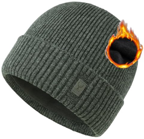 Pyrafox Merinowolle Mütze Wolle Wintermütze Herren Merino Beanie Damen Haube Winter Cap Men Muetze Strickmuetze Wollmuetze, Gruen Großer Kopf XL XXL