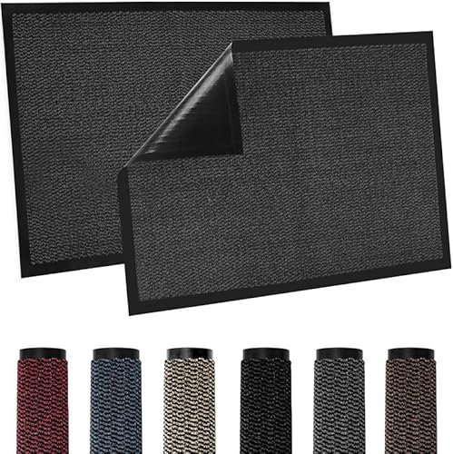 TradeXone Heavy Duty Door Mats - Indoor/Outdoor Washable Door Matts Indoor - Super Absorbent Rug with Non Slip Backing - Entrance Doormats - Front Door, Home & Office (90cm × 120cm, Grey)