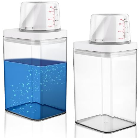 TNOMSNO Dispensador de Detergente Lavadora, 2 Piezas Sellado Herméticamente Con Medidor 1100ML Multifuncional para Almacenar Arroz y Otros Alimentos