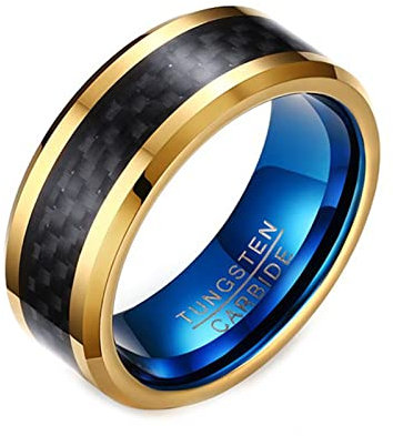 Grewod Ring Wolfram Herren, 8MM Ring Gold Carbon Eheringe Verlobungsring Schmuck Ringe Größe 54 (17.2)