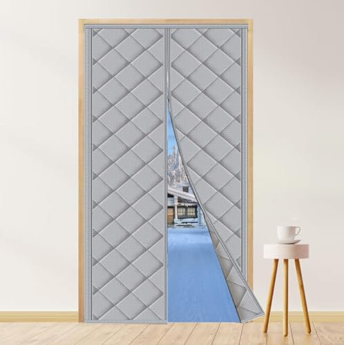 Magnetic Thermal Insulated Door Cover Curtain, Ultra-Durable Doorway Curtain Temporary Door Insulation ，Keep Warm in Winter Soundproof Windproof Door Blanket(Gray,W90*H240)