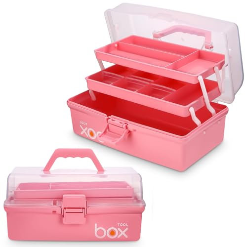 Caja de almacenamiento multifuncional de 30,5 cm, organizador, caja de herramientas, estuche de manualidades, costura, organizador, botiquín médico, botiquín de primeros auxilios (rosa)