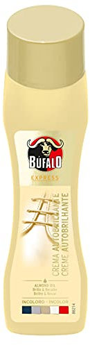 Bufalo Express - Crema Autobrillante Incolora Formulada con Aceite Natural de Almendras, Cuidado del Calzado y Color, Brillo Intenso Inmediato - Frasco de 50ml (Paquete de 2)