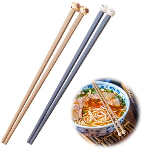 ESSStäbchen für Kinder - 2 Paar langlebige und sichere Essstäbchen mit lustigen Tiermotiven, ideal für Anfänger, 22 cm, Nachhaltig und austauschbar (Kaninchen, Hund)