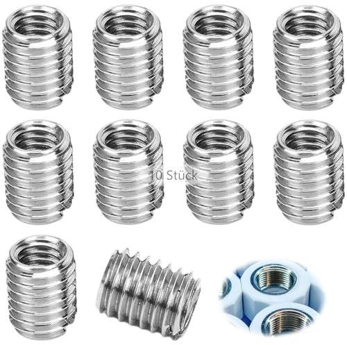 10 Stück M10 auf M8 Edelstahl Gewindeeinsatz, Einschraubmuttern Einsteckmutter Gewindereparaturhülse Innengewinde Einsatzmutter für Möbelprojekte Reparatur M8 X 1,25 und Außengewinde M10 X 1,5 Muttern