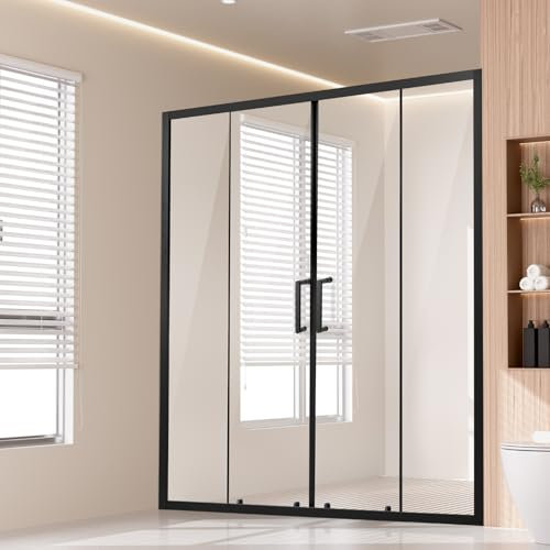 VEVOR Porta Doccia Doppia Scorrevole 147x150x178 cm, Porta per Box Doccia in Vetro Temperato da 6 mm, Impermeabile, Infrangibile, Resistente alle Macchie, con Ferramenta in Acciaio Inox, Nero Opaco
