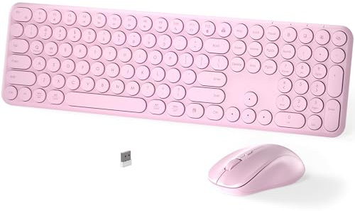 Wireless Keyboard and Mouse Set – MPTOG Full-Sized 110Pcs Slim Round Key Design, Quiet Typing, Adjustable DPI Ergonomic Mouse, Wireless Combo for PC, Mac, Laptop, Tablets(Sakura Pink)