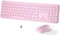Wireless Keyboard and Mouse Set – MPTOG Full-Sized 110Pcs Slim Round Key Design, Quiet Typing, Adjustable DPI Ergonomic Mouse, Wireless Combo for PC, Mac, Laptop, Tablets(Sakura Pink)