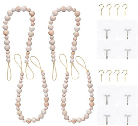 GMBYLBY Lot de 4 pinces à rideaux en perles de bois - Pour la décoration de la maison