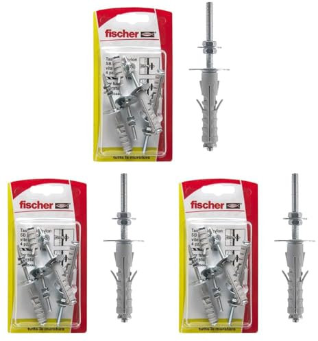 Fischer 4 Tasselli SB 9 con Barra Filettata, Universali per il Fissaggio di Lampade, Specchi, Mobili su Muro e Cemento, 504445 (Confezione da 3)