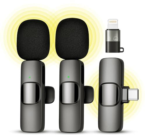 Qhot Microfono senza fili per iPhone, iPad, Android, microfono lavalier per la registrazione video - 2 Pack iPhone Mic Registrazione cristallina con USB-C per microfono Podcast, ASMR, TikTok