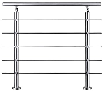 Garde-corps 100cm avec main courante, en acier inoxydable 201, pour intérieur et extérieur, garde-corps avec 5 traverses