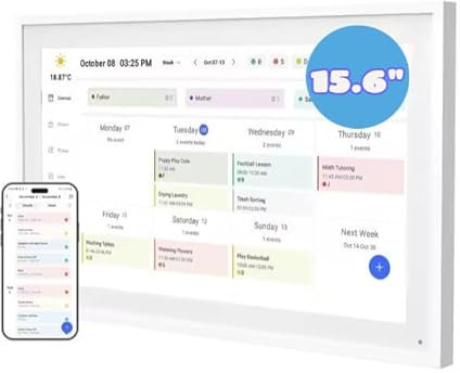 Digitaler Kalender mit Wandhalterung, HD-Touchscreen-Planer, WLAN-Synchronisation, farbcodierte Terminplanung, Mahlzeitenplanung, Aufgabendiagramm für Familie und Heimorganisation, 39,6 cm (15,6 Zoll)