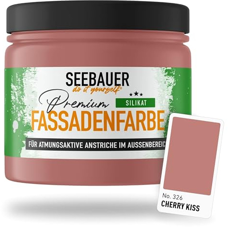 SEEBAUER diy Silikat-Fassadenfarbe Rot 300ML für Außen (No. 326 Cherry Kiss) Atmungsaktive Mineralfarbe für Fassaden - Geeignet für Putz, Mauerwerk und Beton