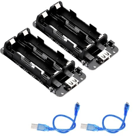 Pack of 2 18650 Battery Shield ESP32 5V/2A 3V/1A, Micro USB Type B & Type C Connection, Battery Shield Board Micro Charger, with USB Cable, Compatible with Arduino, Raspberry Pi, Wemos