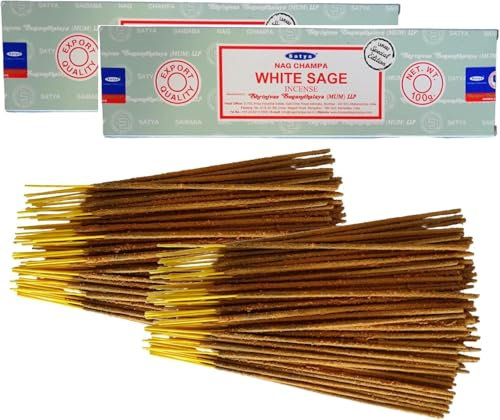 LAMARE Satya White Sage Räucherstäbchen, 2 Packung mit 100 g (160-180 Stäbchen), Aromatherapie, Meditation, Yoga, umweltfreundliche Verpackung