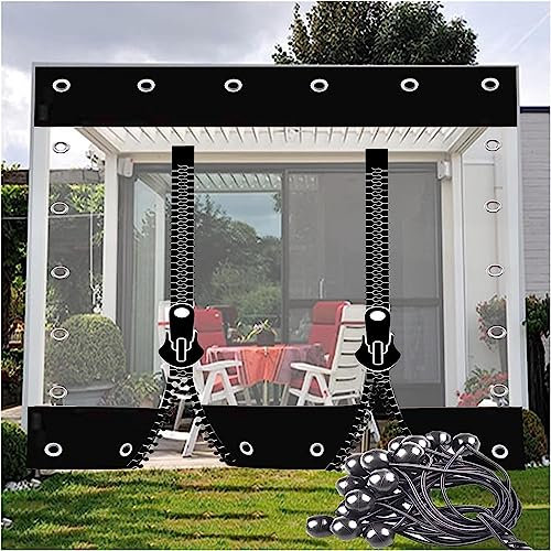 Wasserdichte Outdoor-Vorhänge mit Reißverschluss, transparente Pavillon-Seitenwände, 0,5 mm PVC-Winddichte Vinyl-Plane, 2,8 x 2 m, perfekt für Terrassen und Decks