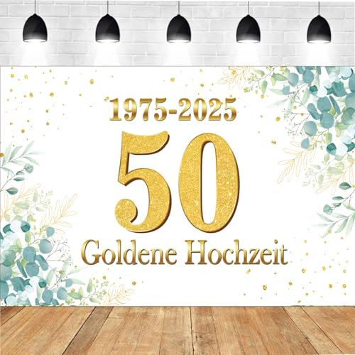 Goldene Hochzeit Banner 110 * 180cm 50 Jubiläum Hochzeitsbanner 50. Jahrestag Hochzeitsdeko Gold Goldhochzeit Hintergrund Hängende Dekoration für Garten Innen Außen