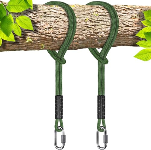 SELEWARE Hamaca de Cuerda de 2 Columpios - Cuerda de Columpio no Ajustable para árboles, Correas de Hamaca con mosquetón, suspensión de sillas Colgantes para Columpios Hamacas Yoga 61CM