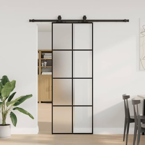 Brokky 3375803 Porta Scorrevole con Ferramenta Nera 76x205 cm in Vetro ESG Porta Scorrevole Esterno,Porta Interna Scorrevole per Bagno Cucina Studio