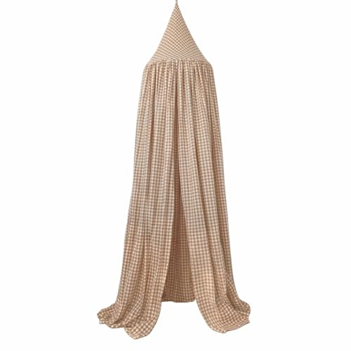 Wonder Space Kinderbett-Himmel - Neutrales Beige Karomuster für Kinderzimmer | Dekoratives Baumwollzelt für Babybetten & Kleinkinderbetten | Perfekt für Leseecke oder Spielbereich