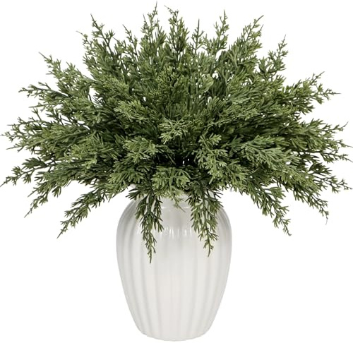 24 steli di cedro sintetico, 26,7 cm, rami di pino di cipresso artificiale, foglie di Natale, rametti per artigianato, ghirlande, ghirlande festive, riempitivi per vasi invernali per la casa (24)