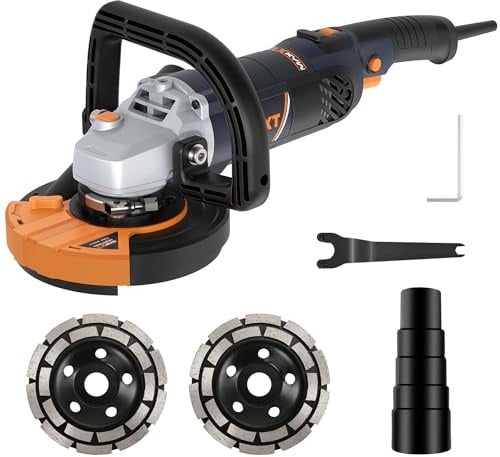 MAXXT Levigatrice per Cemento 1500W – 1000-8500RPM, 7 Velocità Regolabili, Protezione Rimovibile, 2 Dischi Abrasivi al Diamante Inclusi