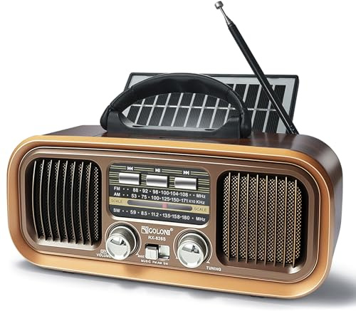 Radio Portatile Vintage FM/AM(MW)/SW, Radiolina Portatile con Bluetooth,Radio Portatile Ricaricabile da 1200 mAh o Pannello Solare più Grande,Supporta TF Card/USB MP3 Player
