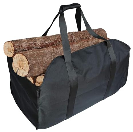 Brennholz Tragetasche groß Kaminholz Tasche Holzkorb – Aus reißfestem, wasserdichtem Oxford, ideal für Kamin & Outdoor, auch als Einkaufskorb oder Tote Bag (schwarz)