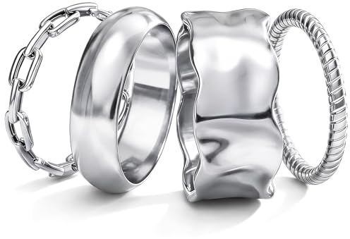 4 Stück Wasserfest Ringe Gold Stapelringe Damen 14K Vergoldet Ringe Set Chunky Dünn Daumenring Fingerring Damen Statement Promise Ring Gold Eheringe Verlobungsring