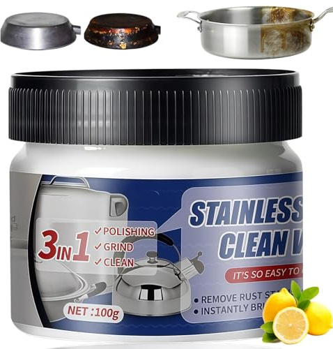 150g Stainless Steel Clean Wax,Stainless Steel Cleaning Paste,Stainless Ste/el Cleaner & Polish Paste,Rust Remover for Stainless Ste/el,Kitchen Cleaner Wax for Pots & Sinks,Metal Polish Paste