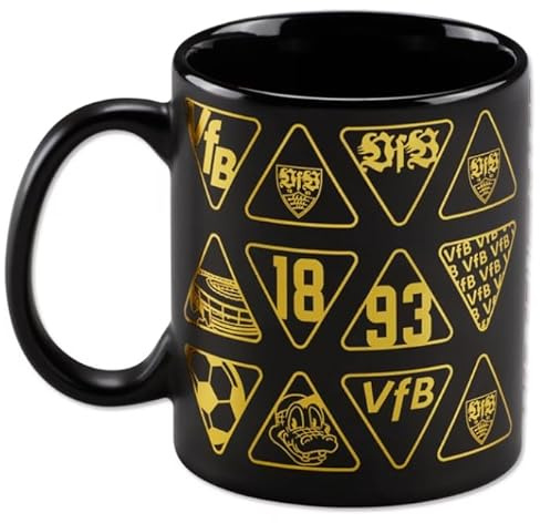 VfB Stuttgart Tasse Metallic Logo, Schwarz, Keramik | Offizielle Fan Tasse, Kaffeebecher, Fußball Becher, Bundesliga Fanartikel