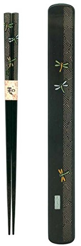 Ryu Mei 058030 Japanese Black Box and Chopstick Set, Dragonfly
