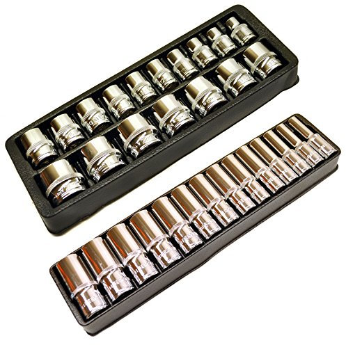 3/8 Drive Shallow and Deep Metric 6 Sided Single Hex Sockets 8mm - 21mm 31pc