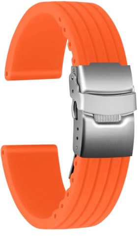 ULLCHRO Bracelet Montre Haute Qualité Remplacer Silicone Bracelet Montre Link Pattern - 16mm, 18mm, 20mm, 22mm, 24mm Caoutchouc Watch Straps Boucle Déployante Acier inoxydable (16mm, arancione)