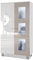 Vladon Vitrine Denjo, Made in Germany, Standvitrine mit 2 Türen und 3 Glaseinsätzen, Weiß matt/Weiß Hochglanz/Sandgrau Hochglanz inkl. LED-Beleuchtung (71 x 129 x 35 cm)