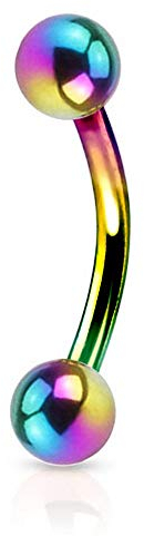 viva-adorno® Piercing Banane Augenbrauenpiercing mit Kugeln Edelstahl verschiedenen Farben und Größen Z56, regenbogen 1,2x8x3mm