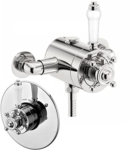 Buyaparcel Thermostatic Traditional Concealed/Exposed Shower Mixer Valve - 135mm to 160mm Pipe Centres - Chrome Finish