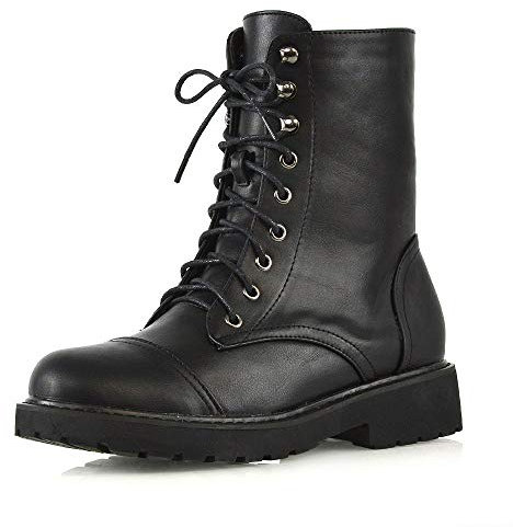 ESSEX GLAM Womens Lace Up Ankle Boots Chunky Grip Sole Ladies Winter Retro Combat Goth Biker Military Army Shoes Booties Size 3-8