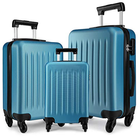 Kono Sets de Bagages 3 PCS Valise Trolley en ABS Rigide avec 4 roulettes Cabine à Main + 66 cm + 75 cm (Sets de Bagages,Marine)
