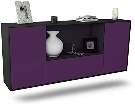 Dekati Sideboard Fort Collins hängend (180x77x35cm) Korpus anthrazit matt - Front Lila - Push to Open