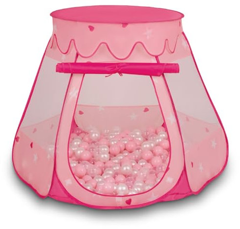Selonis Baby Spielzelt Mit Plastikbällen Zelt 105X90cm/600 Bälle Plastikkugel Kinder, Pink:Puderrosa-Perle-Transparent