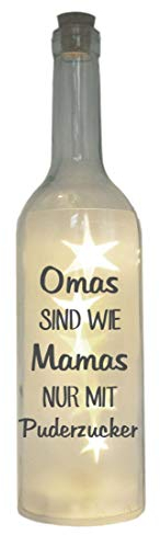 WB wohn trends LED-Flasche mit Motiv, Omas sind wie Mamas nur mit Puderzucker, grau, 29cm, Flaschen-Licht Glitzer-Flasche Leuchtflasche Lampe mit Text Spruch