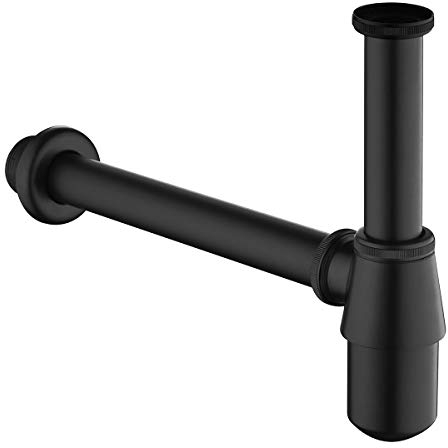 Bottle Trap with 200mm Extension Tube, Keymark Universal Plumbing Decorative Waste Odour P Traps 1 1/4 x 32mm for Bathroom Sink Basin Vessel, Black